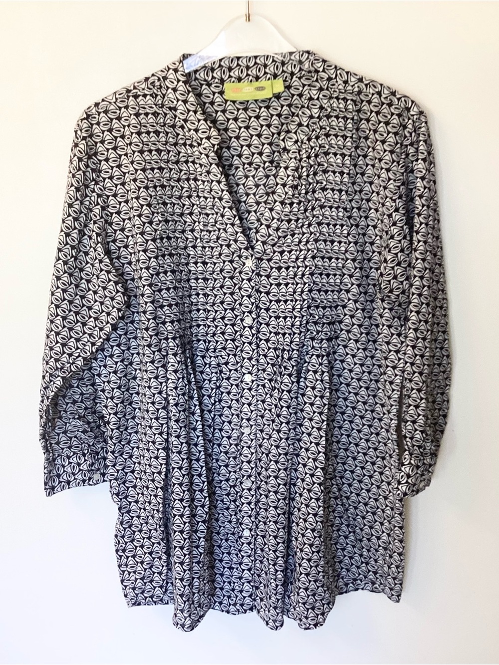 Rock Flower Paper Long Sleeve Geometric Print Button Up Tunic Top - XL